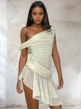 One-Shoulder-Plissee-Minikleid